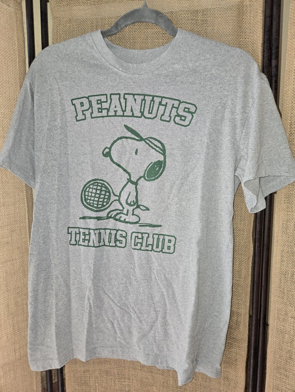 Peanuts Grey T-Shirt with Green Snoopy Tennis Club Graphic - Peanuts Medium
